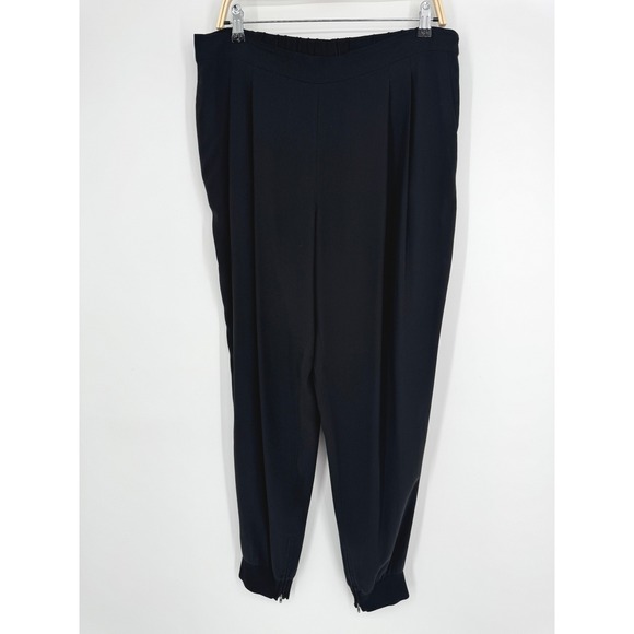 Eileen Fisher Silk Jogger Pants XL Black Elastic Waist Tapered Minimalist Luxe - Picture 2 of 9